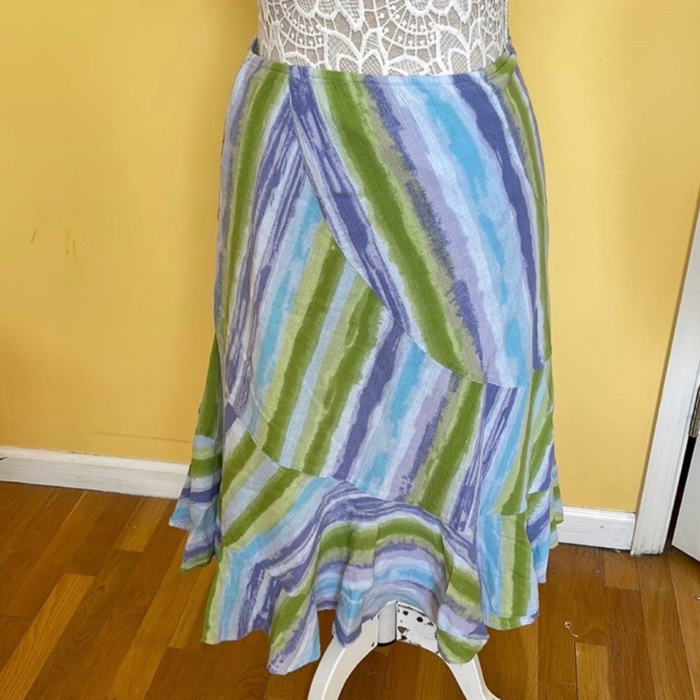 DKNY Blue and Green A-Line Skirt
